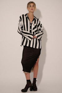 Broad Strokes Striped Satin Button-Up Pocket Shirt - ShopPromesa