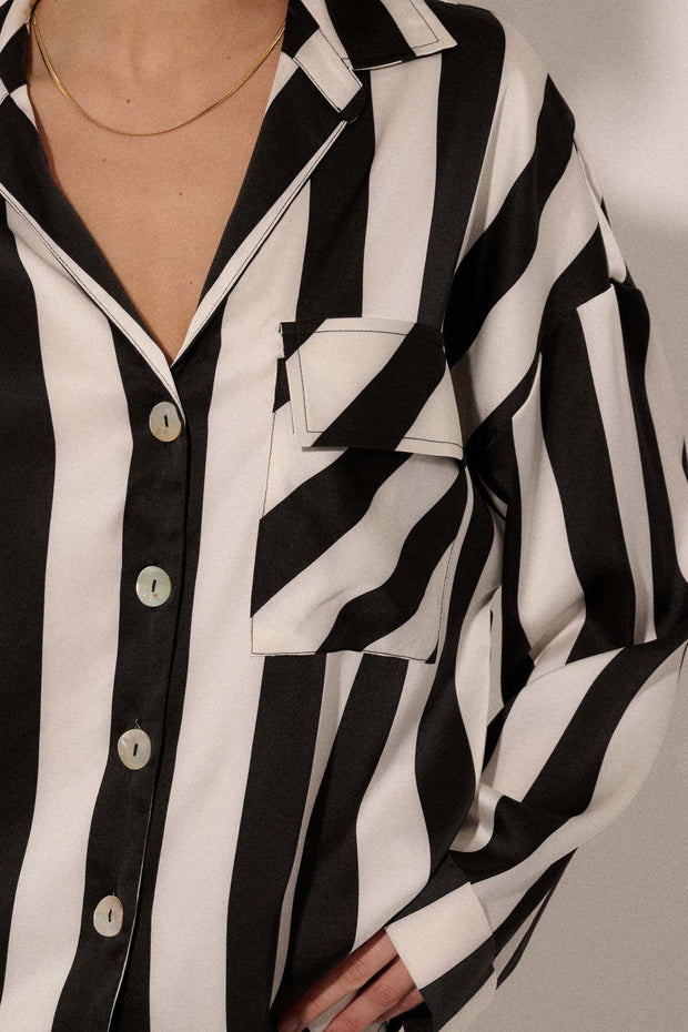 Broad Strokes Striped Satin Button-Up Pocket Shirt - ShopPromesa