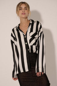 Broad Strokes Striped Satin Button-Up Pocket Shirt - ShopPromesa