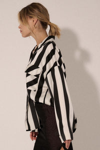 Broad Strokes Striped Satin Button-Up Pocket Shirt - ShopPromesa