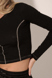 Move Your Body Cropped Rib-Knit Long-Sleeve Top - ShopPromesa