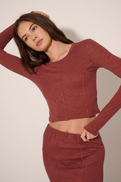 Move Your Body Cropped Rib-Knit Long-Sleeve Top - ShopPromesa