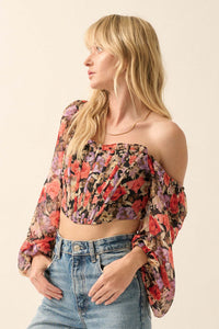 Vivid Blossoms Floral Chiffon Cropped Corset Top - ShopPromesa