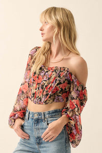 Vivid Blossoms Floral Chiffon Cropped Corset Top - ShopPromesa