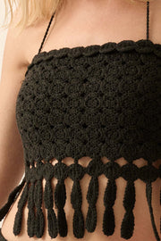 Hippie Heart Crochet Knit Fringe Halter Crop Top - ShopPromesa
