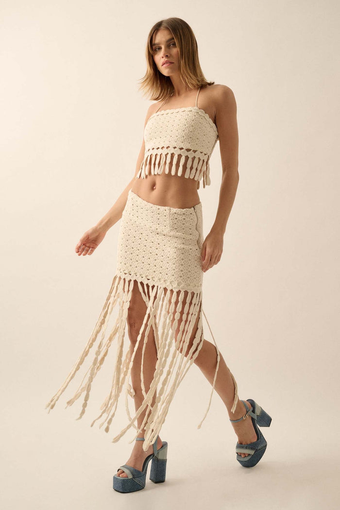 Hippie Heart Crochet Knit Fringe Halter Crop Top - ShopPromesa