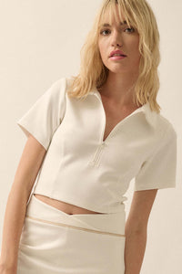 Premium Scuba Cropped Zip-Up Polo Top - ShopPromesa