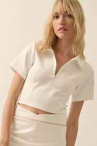 Premium Scuba Cropped Zip-Up Polo Top - ShopPromesa