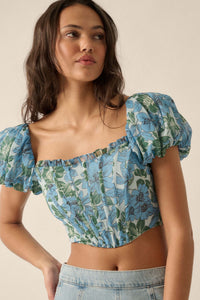 Fiji Feeling Floral Chiffon Puff-Sleeve Corset Top - ShopPromesa