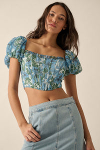 Fiji Feeling Floral Chiffon Puff-Sleeve Corset Top - ShopPromesa