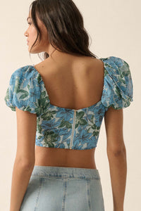 Fiji Feeling Floral Chiffon Puff-Sleeve Corset Top - ShopPromesa