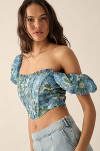 Fiji Feeling Floral Chiffon Puff-Sleeve Corset Top - ShopPromesa