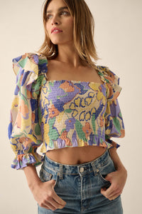 Dainty Dew Smocked Floral Puff-Sleeve Peasant Top - ShopPromesa