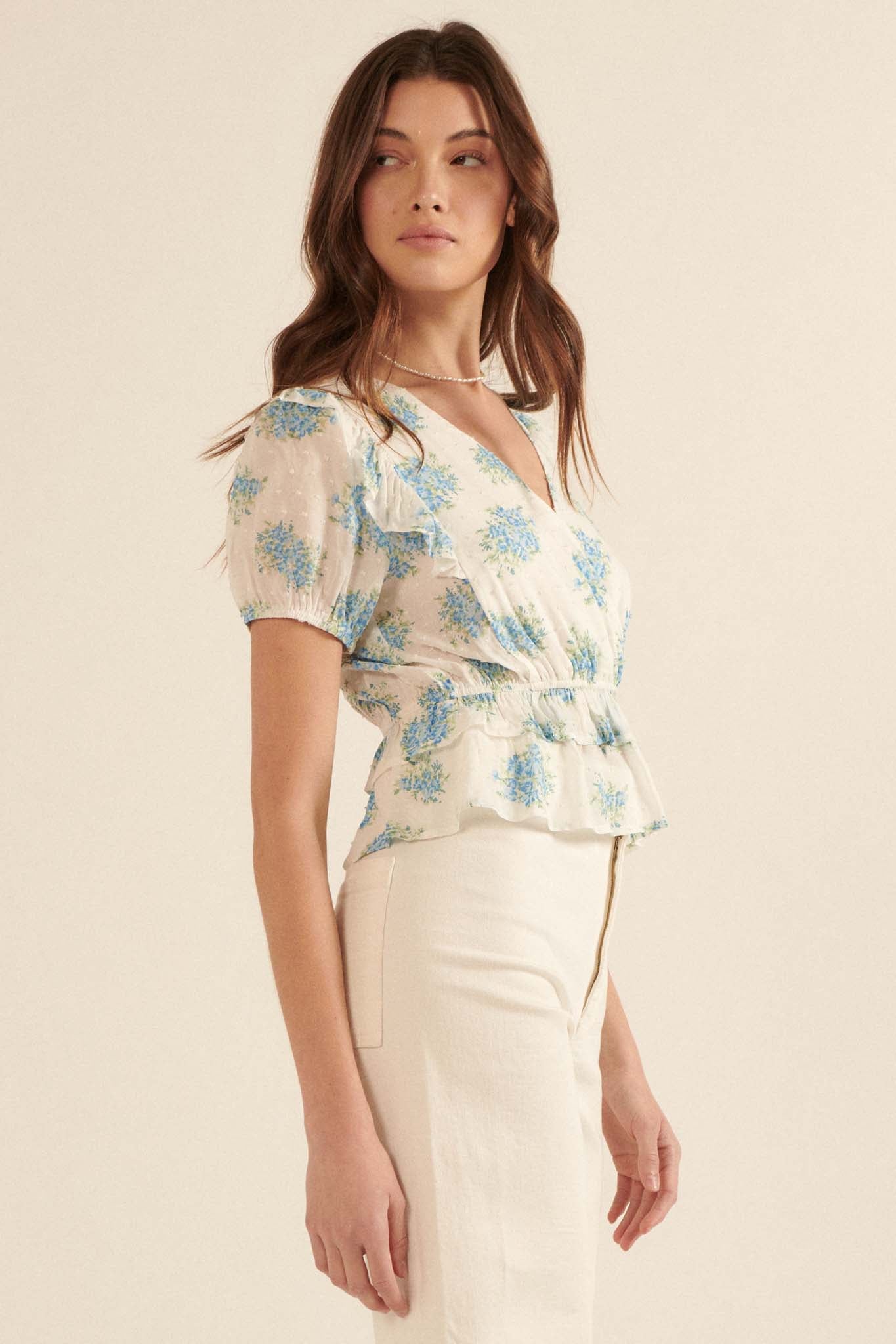 Midsummer Dream Ruffled Floral Surplice Top - ShopPromesa