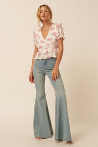 Midsummer Dream Ruffled Floral Surplice Top - ShopPromesa