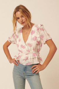 Midsummer Dream Ruffled Floral Surplice Top - ShopPromesa