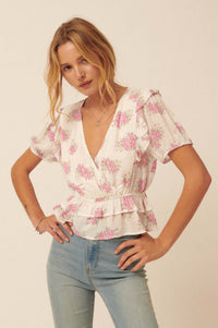 Midsummer Dream Ruffled Floral Surplice Top - ShopPromesa