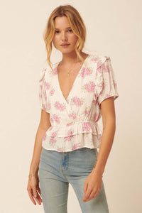 Midsummer Dream Ruffled Floral Surplice Top - ShopPromesa