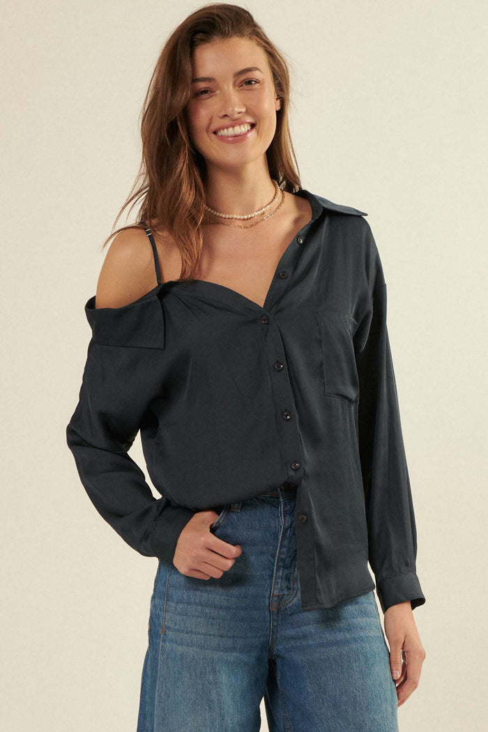 Manic Monday Fallen Shoulder Button-Up Shirt - ShopPromesa