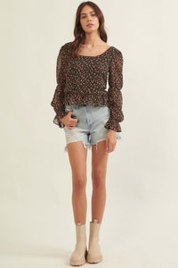 Grow Your Own Way Floral Chiffon Peasant Top - ShopPromesa