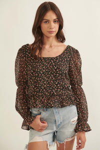 Grow Your Own Way Floral Chiffon Peasant Top - ShopPromesa