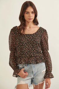 Grow Your Own Way Floral Chiffon Peasant Top - ShopPromesa