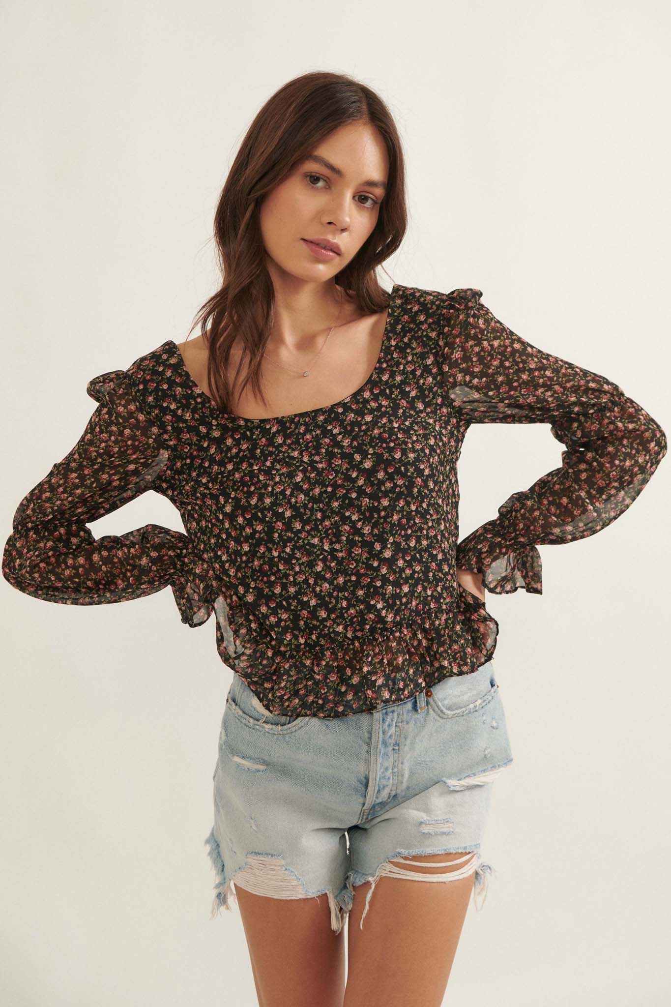 Grow Your Own Way Floral Chiffon Peasant Top - ShopPromesa