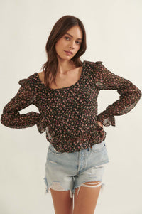 Grow Your Own Way Floral Chiffon Peasant Top - ShopPromesa