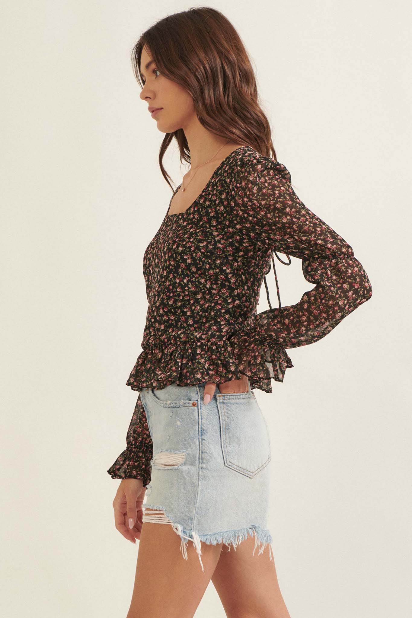 Grow Your Own Way Floral Chiffon Peasant Top - ShopPromesa