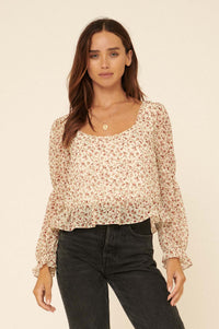 Grow Your Own Way Floral Chiffon Peasant Top - ShopPromesa