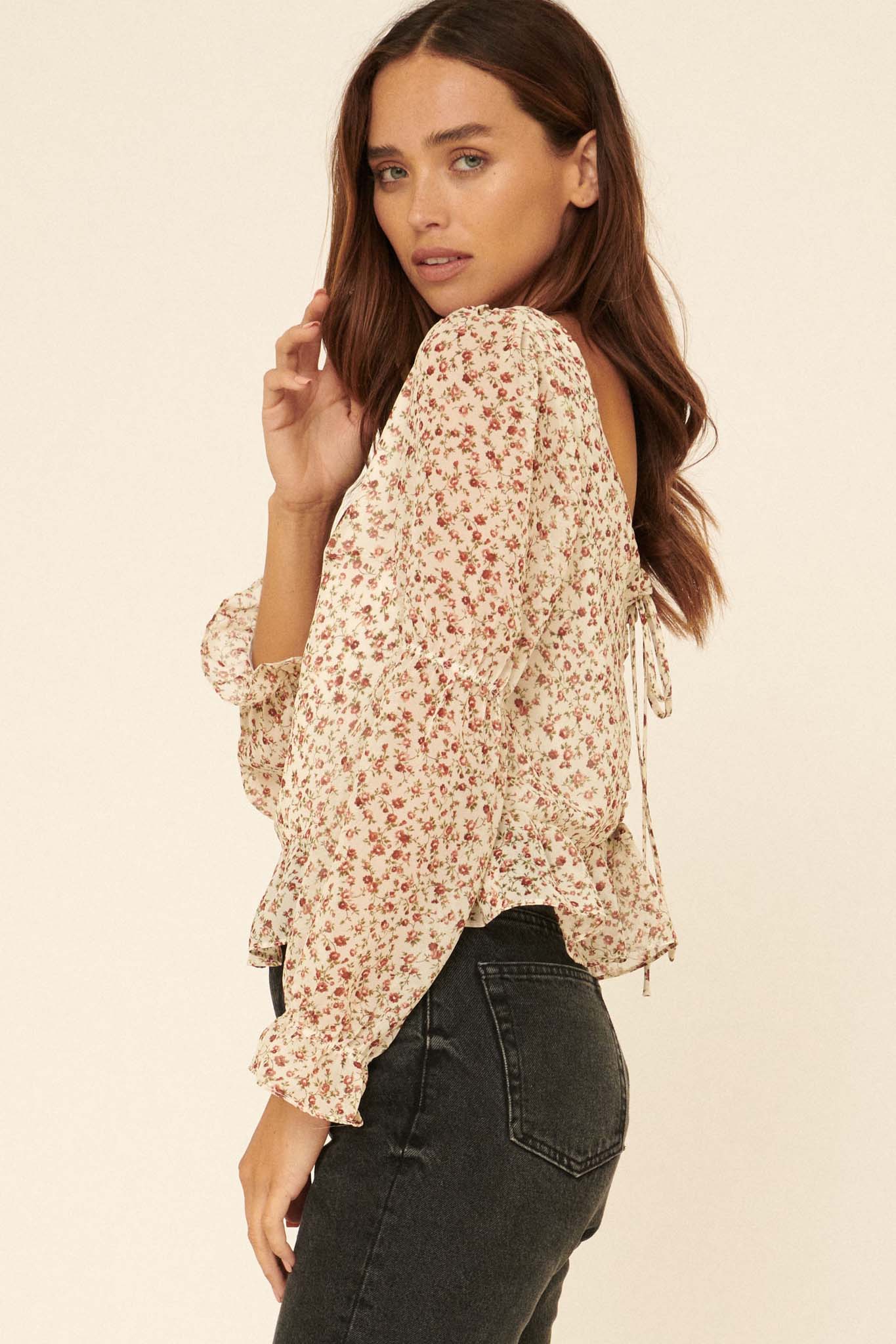 Grow Your Own Way Floral Chiffon Peasant Top - ShopPromesa