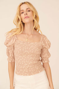 Bouquet in Bloom Smocked Floral Peasant Top - ShopPromesa