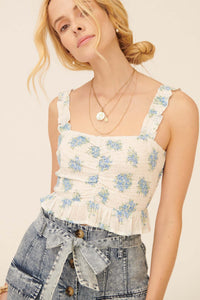 Flowering Love Smocked Floral Crop Cami Top - ShopPromesa