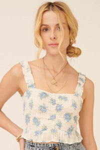 Flowering Love Smocked Floral Crop Cami Top - ShopPromesa