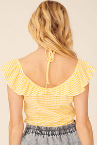 Sunlit Memories Striped Ruffle Halter Bodysuit - ShopPromesa