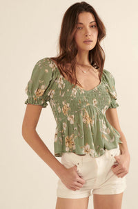 Thoughts of Love Smocked Floral Peasant Top - ShopPromesa