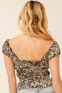 Meadow Bright Ruffled Floral Crop Top - ShopPromesa