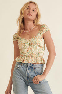 Meadow Bright Ruffled Floral Crop Top - ShopPromesa