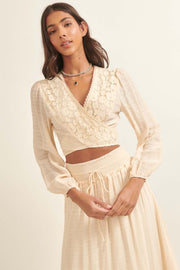 Spring to Life Lace-Trimmed Cropped Wrap Top - ShopPromesa