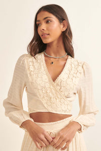 Spring to Life Lace-Trimmed Cropped Wrap Top - ShopPromesa