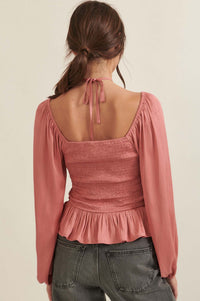 Tiny Dancer Matte Satin Ruched Peasant Top - ShopPromesa