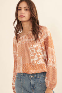 Bandana Split Patchwork-Print Peasant Top - ShopPromesa