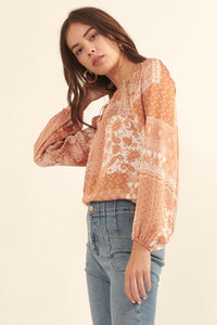 Bandana Split Patchwork-Print Peasant Top - ShopPromesa