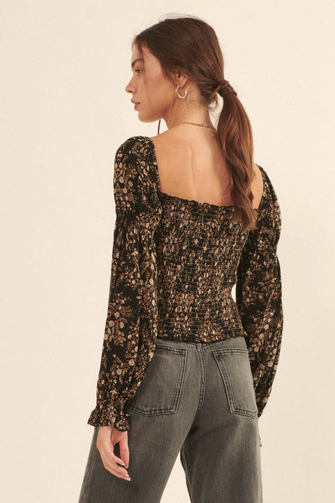 Exotic Winds Smocked Floral Peasant Top - ShopPromesa