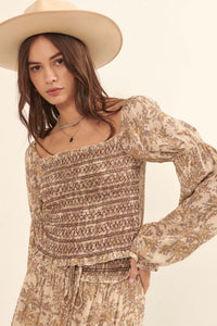 Exotic Winds Smocked Floral Peasant Top - ShopPromesa