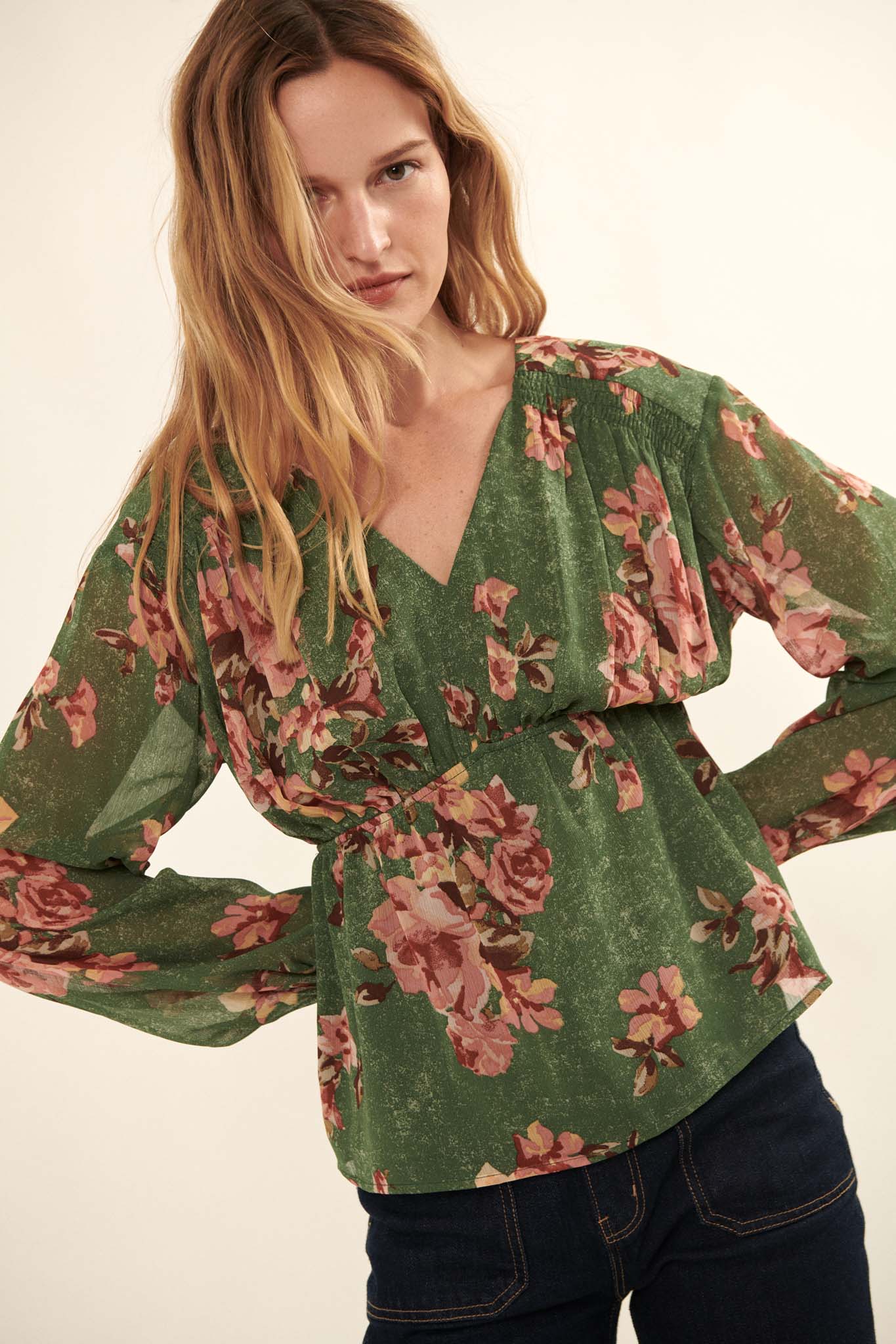 Enchanting Beauty Floral Chiffon Peasant Top - ShopPromesa