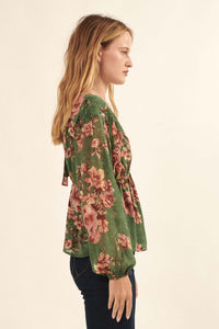 Enchanting Beauty Floral Chiffon Peasant Top - ShopPromesa