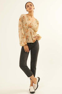 Enchanting Beauty Floral Chiffon Peasant Top - ShopPromesa