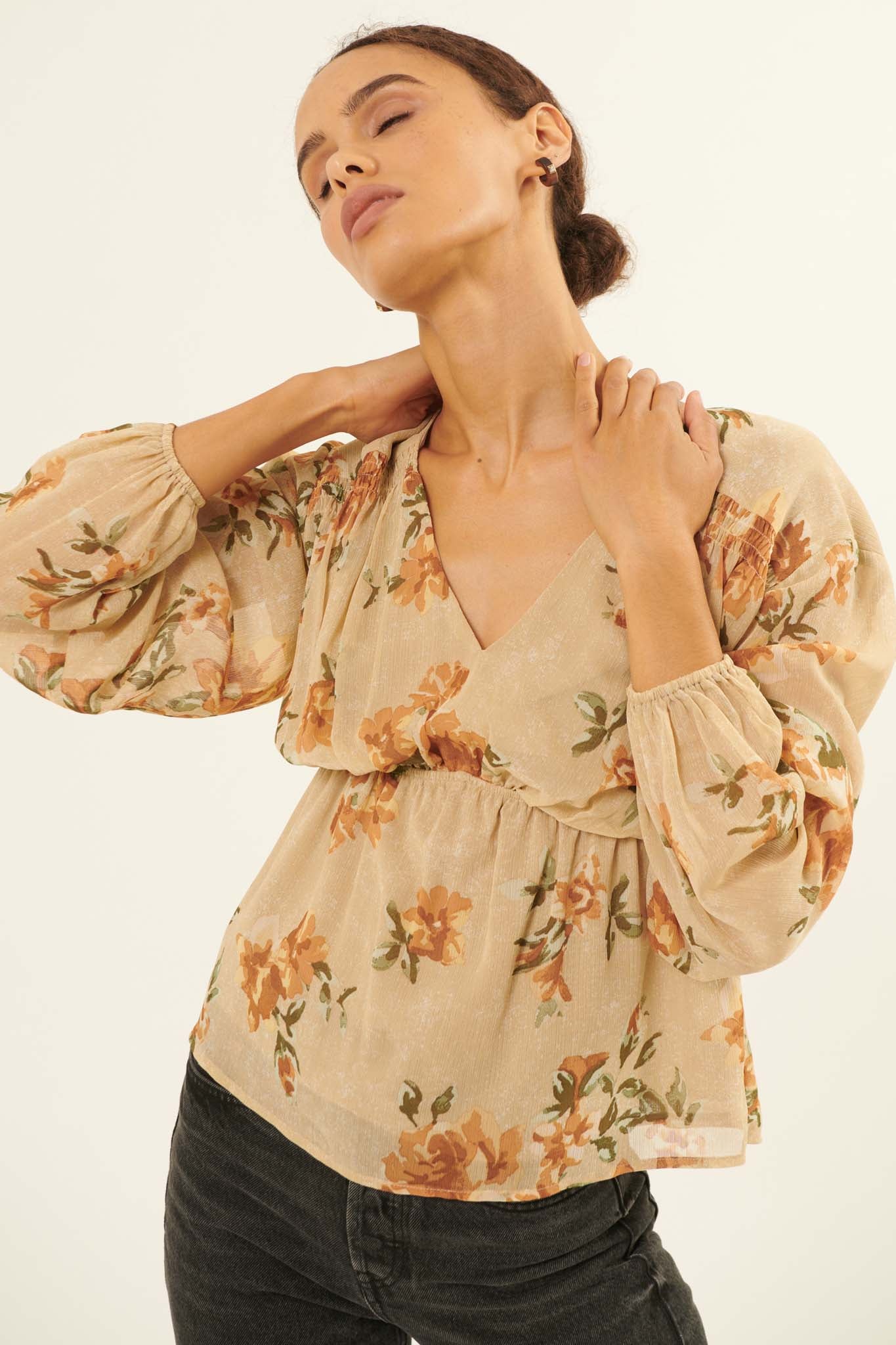 Enchanting Beauty Floral Chiffon Peasant Top - ShopPromesa