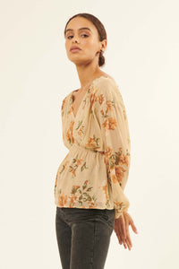 Enchanting Beauty Floral Chiffon Peasant Top - ShopPromesa